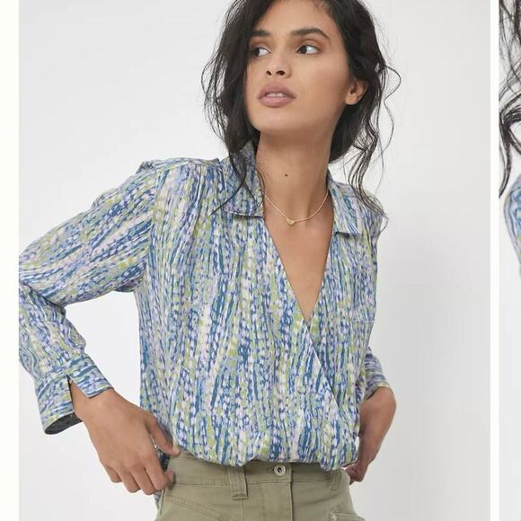 Pilcro Tops - Pilcro Tisha Surplice Anthropologie Women's Blue Blouse Size XS
